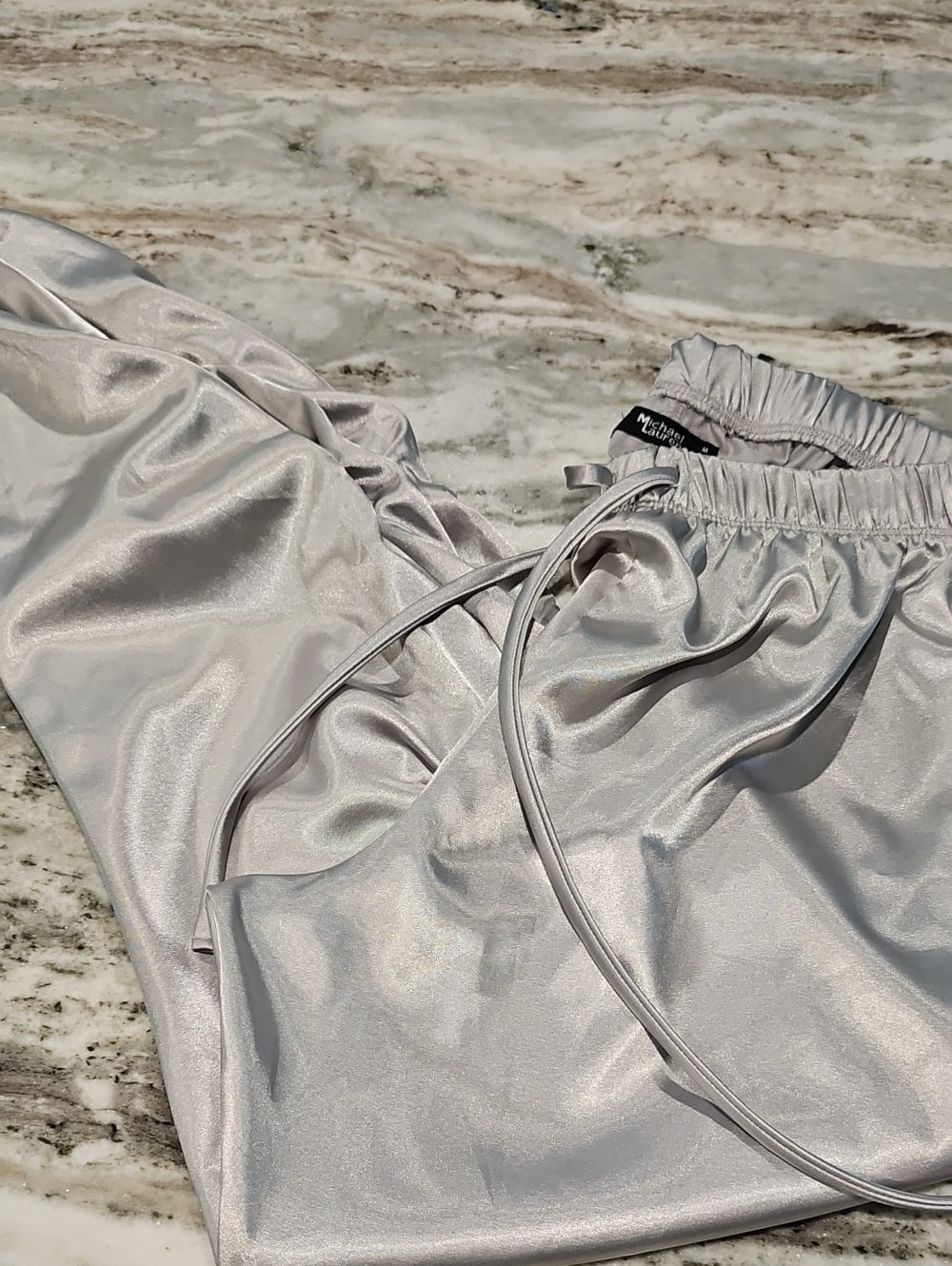 Metallic Silver Satin Jogger Pants